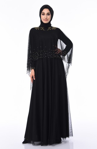 Black Hijab Evening Dress 4570-04