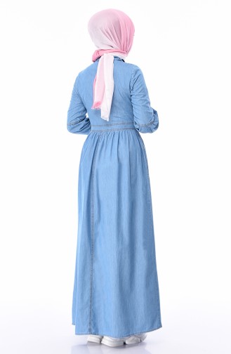 Nakışlı Kot Elbise 5140-02 Kot Mavi