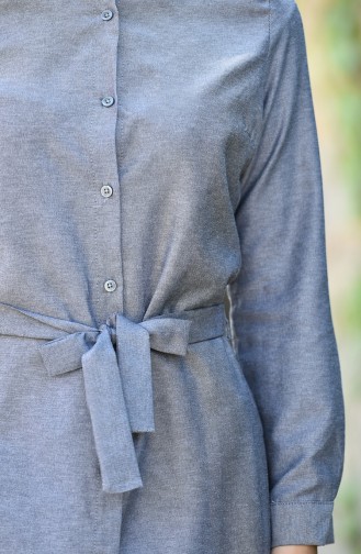Minahill Buttoned Belted Tunic 8206-05 Gray Black 8206-05