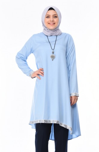 Grosse Grösse Asymmetrische Tunika mit Halskette 2381-07 Babyblau 2381-07