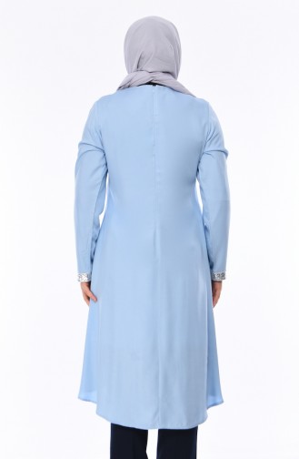 Grosse Grösse Asymmetrische Tunika mit Halskette 2381-07 Babyblau 2381-07