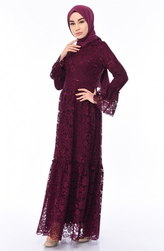 Plum Hijab Evening Dress 8177-05