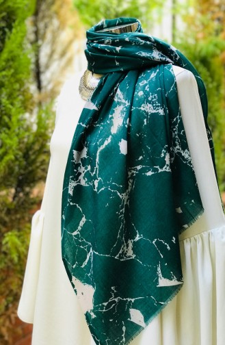 Desenli Çekme Cotton Şal 61050-01 Zümrüt Yeşili