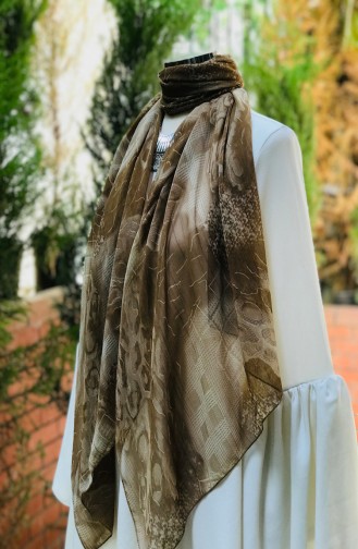 Gemusterter Chiffon Foulard  61066-01 Milschkaffee 61066-01