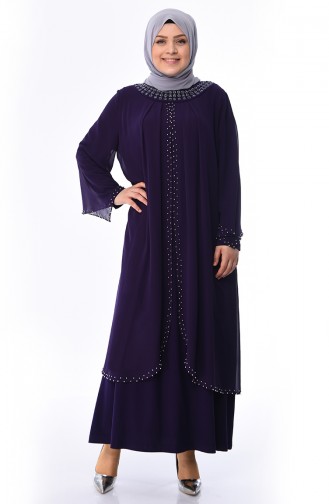 Grosse Grösse Perlen Abendkleid 3142-01 Lila 3142-01