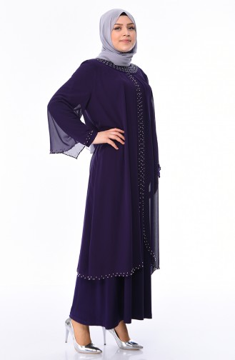 Grosse Grösse Perlen Abendkleid 3142-01 Lila 3142-01