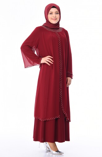 Claret Red Hijab Evening Dress 3142-02