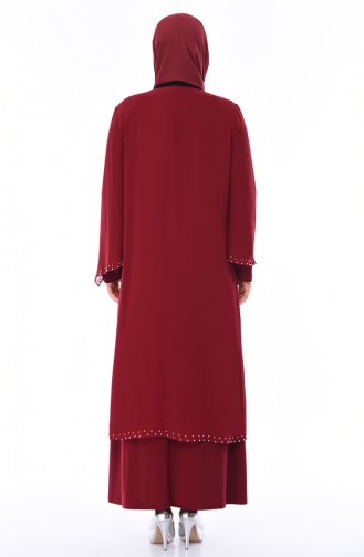 Claret Red Hijab Evening Dress 3142-02