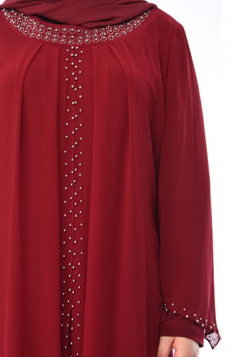 Claret Red Hijab Evening Dress 3142-02