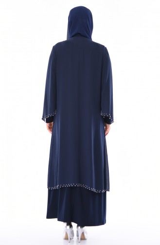 Navy Blue Hijab Evening Dress 3142-03