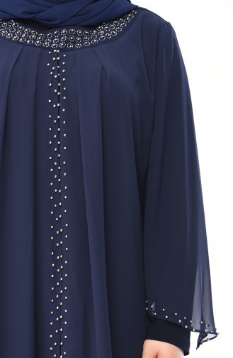 Robe de Soirée Perlées Grande Taille 3142-03 Bleu Marine 3142-03