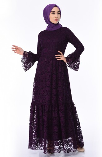 Purple Hijab Evening Dress 8177-01