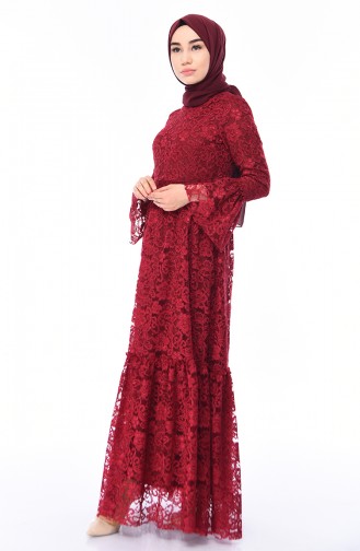 Claret Red Hijab Evening Dress 8177-03