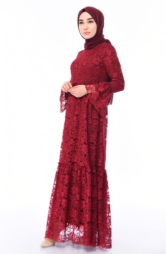 Robe de Soirée a Dentelle 8177-03 Bordeaux 8177-03