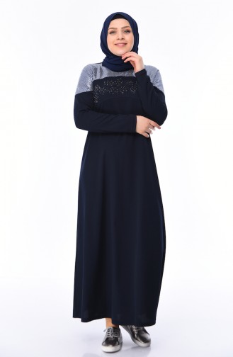 Navy Blue Hijab Dress 4565-06