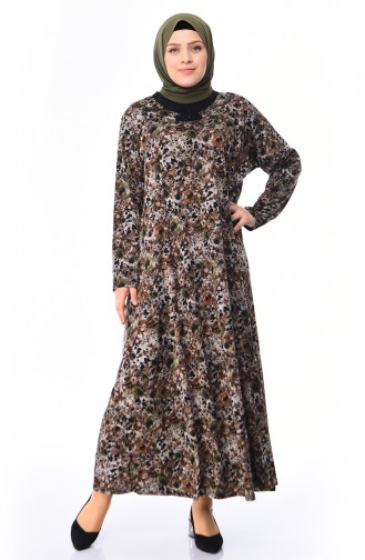 Khaki Hijab Dress 4847-04