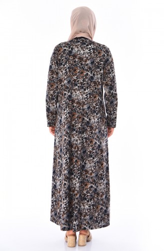 Büyük Beden Desenli Elbise 4847-05 Kahverengi