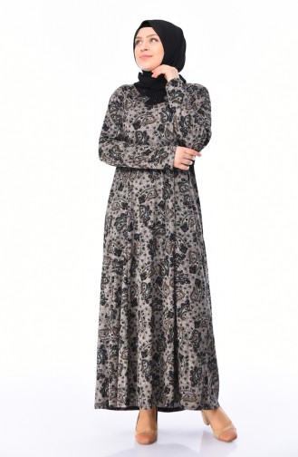 Khaki Hijab Dress 4847A-02