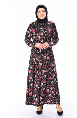 Robe Pierre İmprimée Grande Taille 4859B-01 Noir Rouge 4859B-01