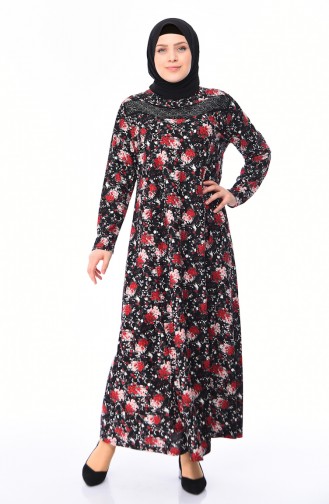 Robe Pierre İmprimée Grande Taille 4859B-01 Noir Rouge 4859B-01