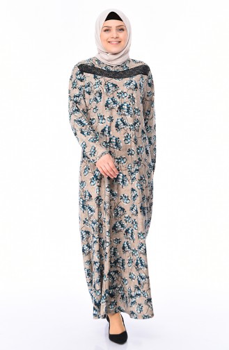 Türkis Hijab Kleider 4859C-02