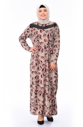 Claret Red Hijab Dress 4859C-03