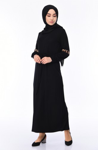 Viskose-Kleid mit Paillettendetail 6011-02 Schwarz 6011-02
