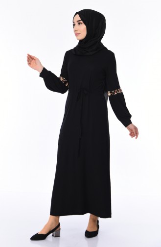 Viskose-Kleid mit Paillettendetail 6011-02 Schwarz 6011-02