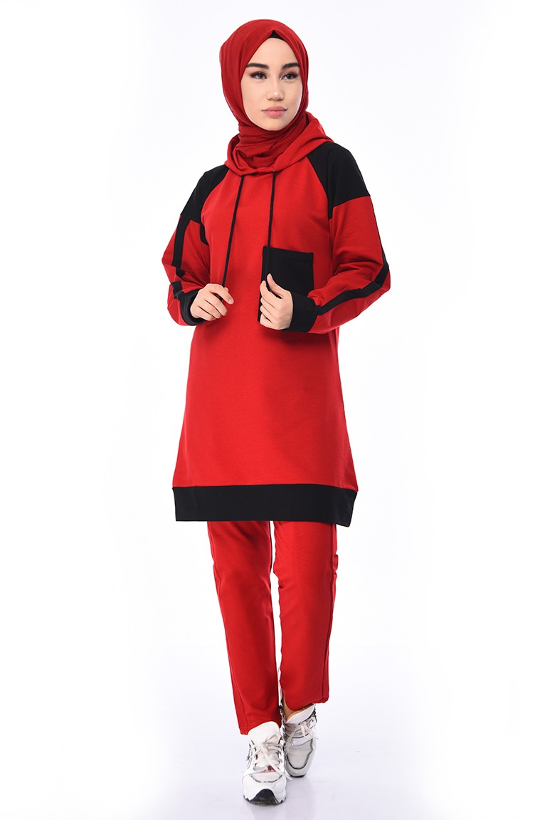 red sweatsuit