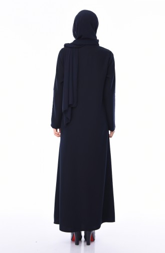 Abaya a Fermeture Détail Paillettes 1041-02 Bleu Marine 1041-02