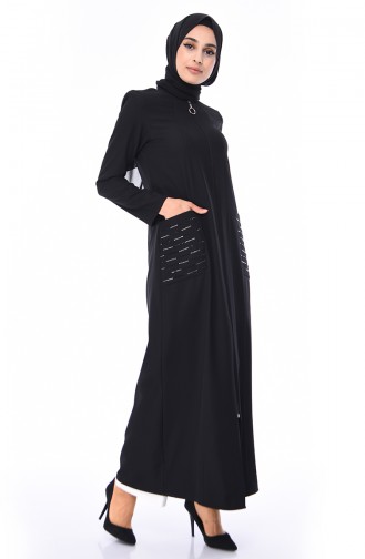 Abaya Impirmée de Pierre 4443-02 Noir 4443-02