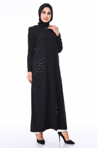 Abaya Impirmée de Pierre 4443-02 Noir 4443-02