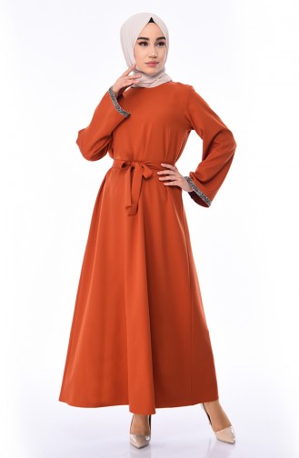 Brick Red Hijab Dress 0887A-02