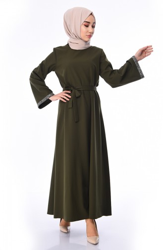 Khaki Hijab Dress 0887A-03
