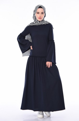 Navy Blue Hijab Dress 5016-07