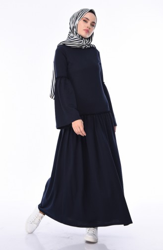 Navy Blue Hijab Dress 5016-07