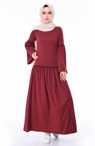 Dunkel Weinrot Hijab Kleider 5016-08