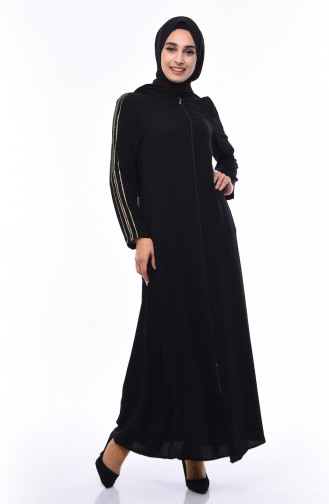 Abaya Manches à Paillettes 0099-01 Noir 0099-01