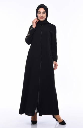 Abaya Manches à Paillettes 0099-01 Noir 0099-01