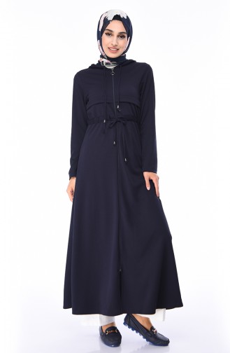 Abaya a Capuche et Fermeture 7915-05 Bleu Marine 7915-05