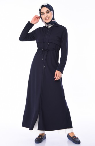 Abaya a Capuche et Fermeture 7915-05 Bleu Marine 7915-05