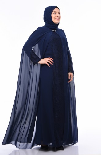 Dunkelblau Hijab-Abendkleider 1307-01