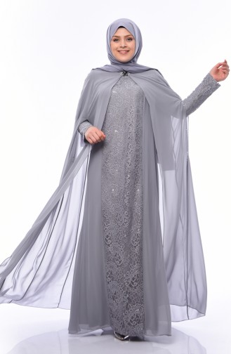 Gray Hijab Evening Dress 1307-04