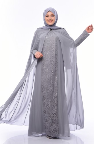 Grau Hijab-Abendkleider 1307-04