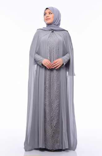 Gray Hijab Evening Dress 1307-04