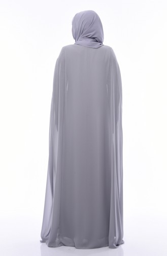 Gray Hijab Evening Dress 1307-04