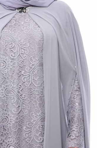 Gray Hijab Evening Dress 1307-04