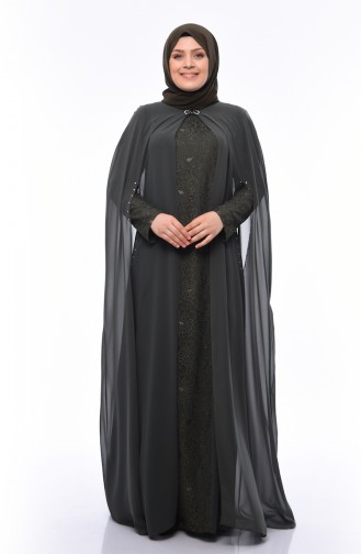 Khaki Hijab Evening Dress 1307-05