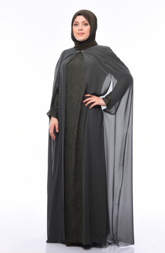 Khaki Hijab Evening Dress 1307-05