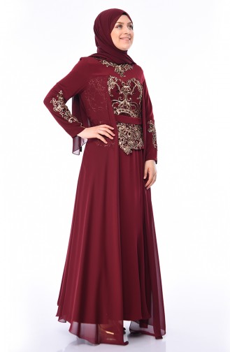 Claret Red Hijab Evening Dress 8K4840800-01